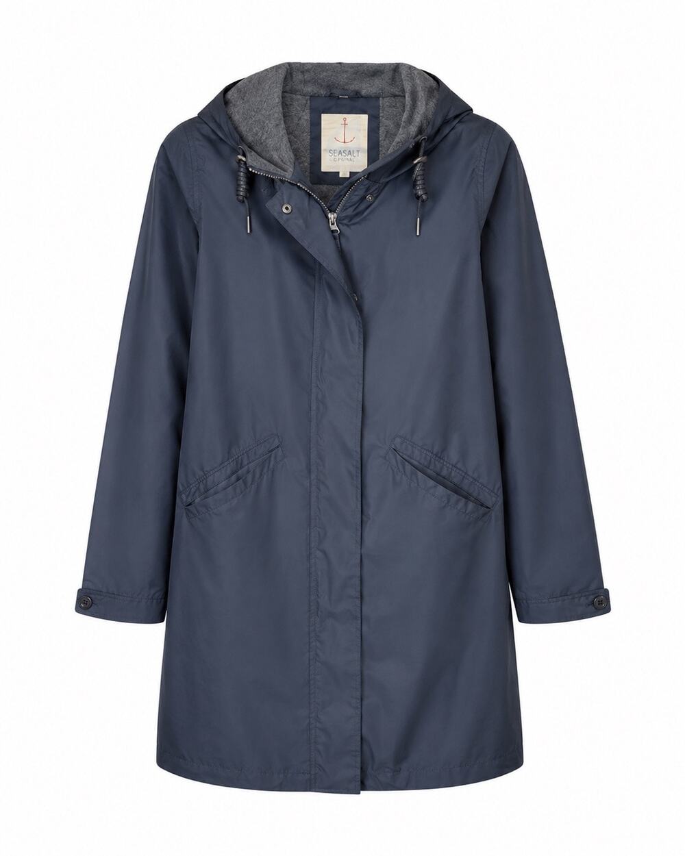 Seasalt Cornwall Rain High Water Coat Womens UK 8 US 4 Navy Hooded Rain Jacket